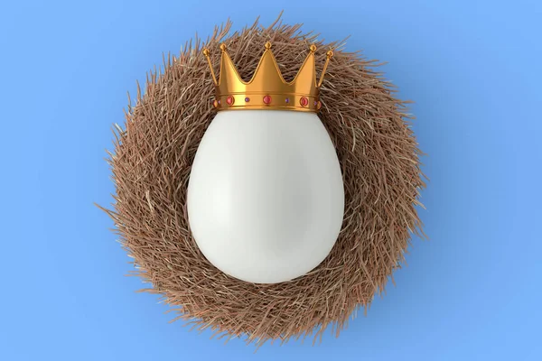 Farm White Egg Gold Royal King Crown Bird Nest Isolated — Stock Photo, Image