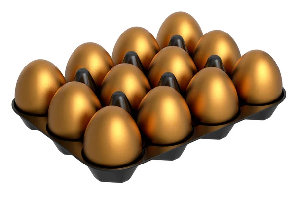 Huevos Oro Lujo Pie Bandeja Plástico Cartón Papel Aislado Sobre —  Fotos de Stock