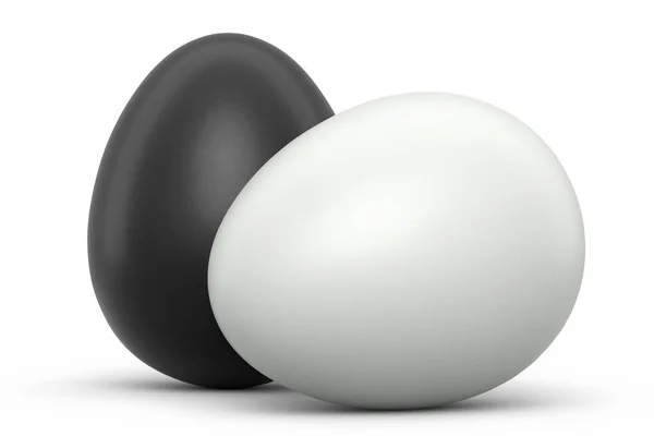 Granja Huevos Blancos Negros Orgánicos Crudos Para Desayuno Mañana Sobre —  Fotos de Stock