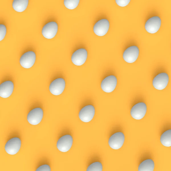 グループファーム生の有機白鶏の卵の行またはパターン黄色の背景に立っている シームレスなポルカドットパターンとトレンディーな抽象的な背景の3Dレンダリング — ストック写真