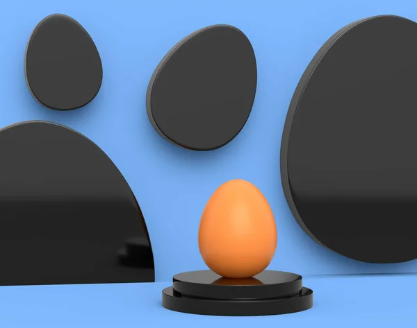 青い背景の上に立っている農場の茶色の鶏の卵 挨拶カードのための英語の朝食の3Dレンダリングの概念 モックアップ製品表示のための最小壁のシーン — ストック写真