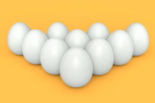 Agrupe Huevos Pollo Blanco Orgánicos Crudos Granja Pie Línea Cola —  Fotos de Stock
