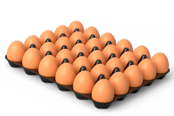 Plastik Tepside Çiğ Organik Yumurta Beyaz Arka Planda Kağıt Karton — Stok fotoğraf