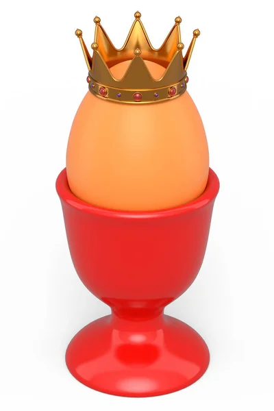 Farm Brown Egg Gold Royal King Crown Ceramic Egg Cup — Stock Photo, Image