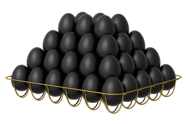 Huevos Negros Lujo Colocados Pirámide Bandeja Metálica Cartón Papel Aislado —  Fotos de Stock
