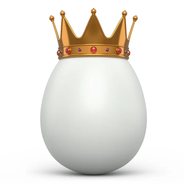 Farm Organic White Egg Gold Royal King Crown White Background — Stock Photo, Image