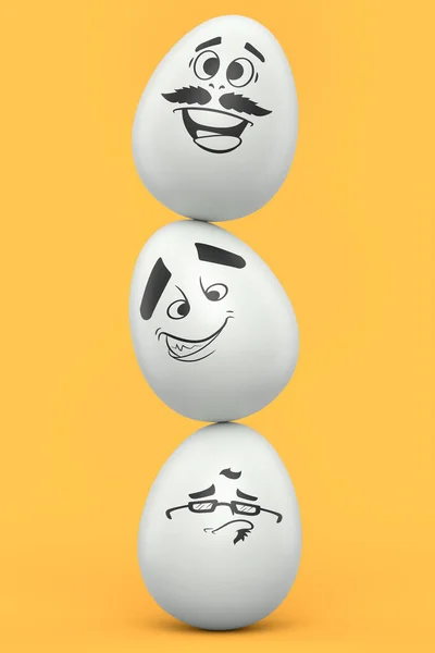 Balance Von Gestapelten Bauernhof Eiern Mit Gesichtsausdruck Und Lustigem Gesicht — Stockfoto