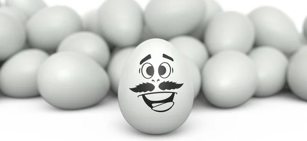 Fadeleri Komik Suratı Olan Beyaz Yumurta Beyaz Arka Planda Yumurta — Stok fotoğraf