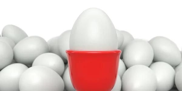 Farm Białe Malowane Jajko Ceramicznym Kubku Jaj Śniadanie Tłum Jaj — Zdjęcie stockowe