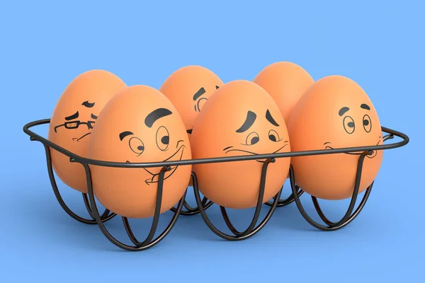 Fadeleri Olan Kahverengi Bir Çiftlik Yumurtası Mavi Arka Planda Metal — Stok fotoğraf