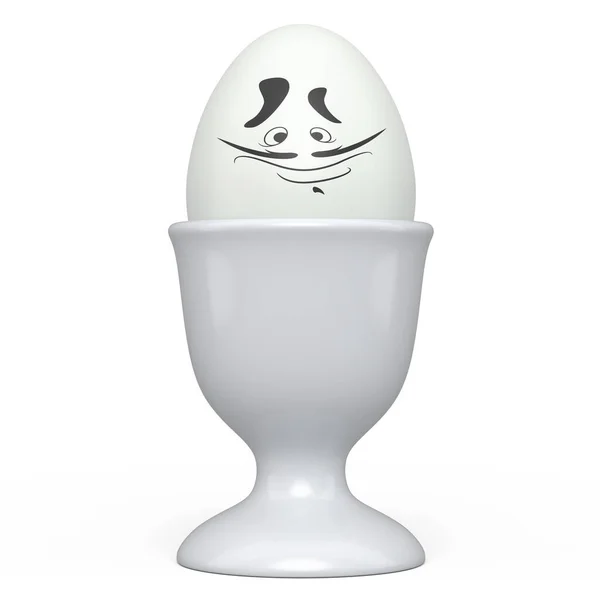 Фермерское Белое Окрашенное Яйцо Выражениями Лица Смешным Лицом Керамической Чашке — стоковое фото