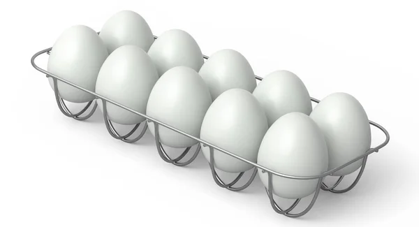 Çiftlik Çiğ Organik Şeker Kaplı Metal Tepside Yumurta Beyaz Arka — Stok fotoğraf