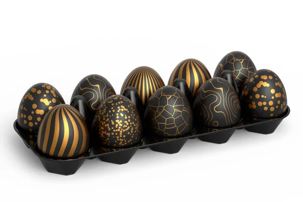 Arany Fekete Húsvéti Tojás Kosár Vagy Tálca Csokoládé Tojás Fehér — Stock Fotó