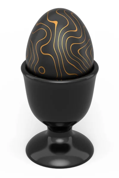 Easter Egg Gold Black Pattern Egg Cup Isolated White Background — Stock Photo, Image