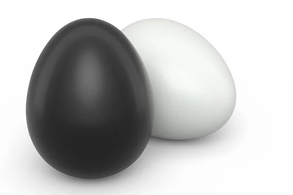 Boerderij Rauwe Biologische Zwart Wit Eieren Voor Ontbijt Witte Achtergrond — Stockfoto