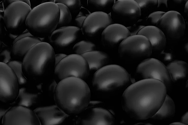 农场生有机黑鸡蛋堆满 背景抽象 复活节概念或黑色星期五的3D渲染 财富和皇权 — 图库照片