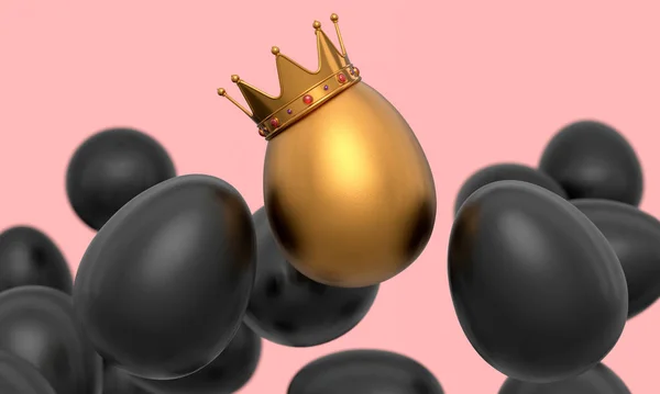 Летающие Фермерские Черные Куриные Яйца Уникальное Золотое Яйцо Королевской Короне — стоковое фото