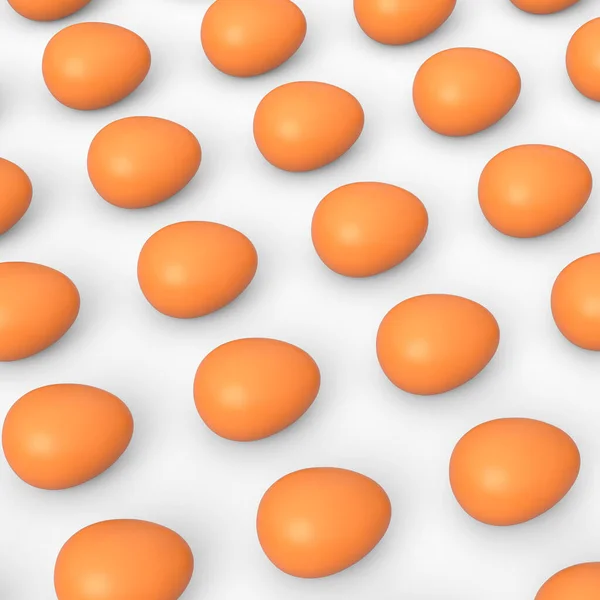 集体农庄生有机褐鸡蛋排成一排或模式白色背景 无缝波尔卡点模式的3D渲染与流行的抽象背景 — 图库照片