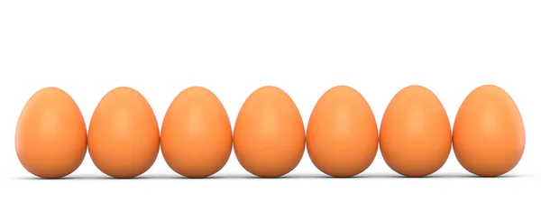 グループファーム生の有機茶色の鶏の卵が並んで立っているか 白い背景にキュー 社会的距離や移動の3Dレンダリングと概念を並んで — ストック写真