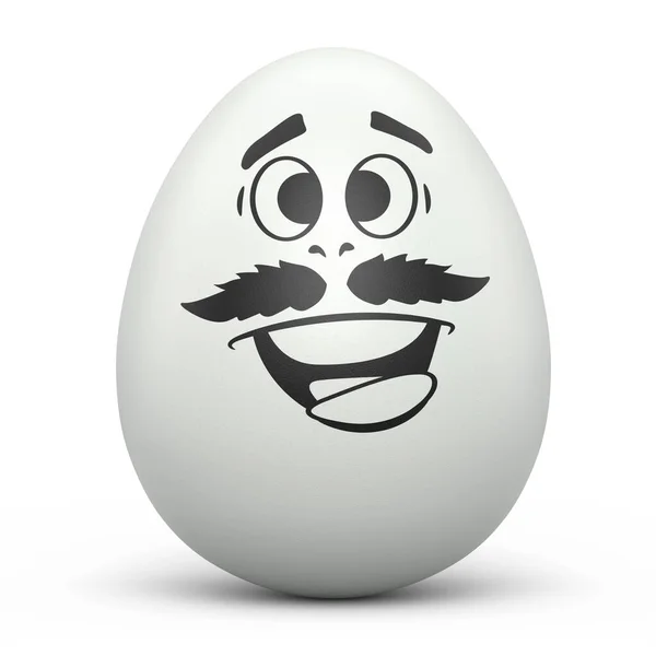 Фермерское Белое Крашеное Яйцо Выразительностью Забавным Лицом Изолированным Белом Фоне — стоковое фото