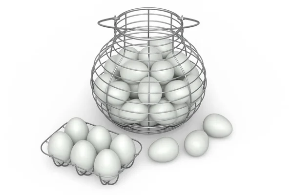 Bauernhof Rohe Bio Eier Mit Weißem Zucker Korb Oder Papierkarton — Stockfoto