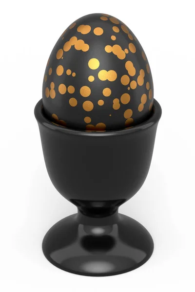 Easter Egg Gold Black Pattern Egg Cup Isolated White Background — Stock Photo, Image