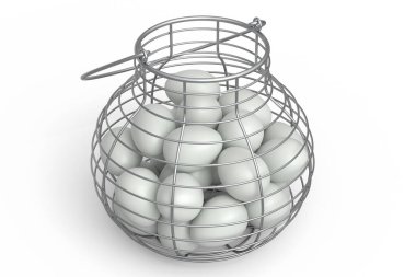 Sepette organik, bembeyaz yumurta ya da beyaz arka planda kağıt karton. Omlet için 3 boyutlu taze tavuk yumurtası ya da sabah kahvaltısı için çırpılmış yumurta.