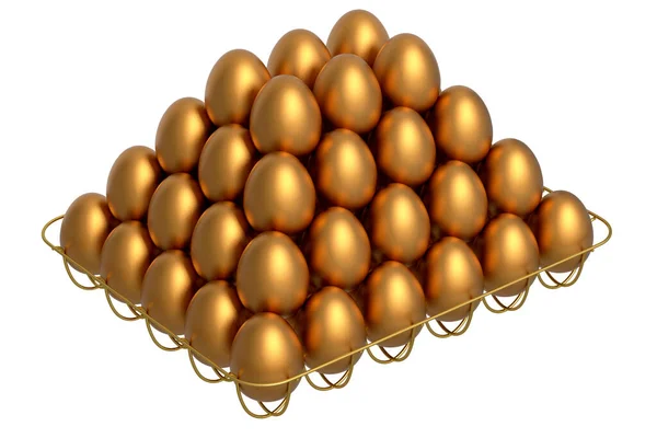 Ovos Ouro Luxo Pirâmide Bandeja Metal Papelão Isolado Sobre Fundo — Fotografia de Stock