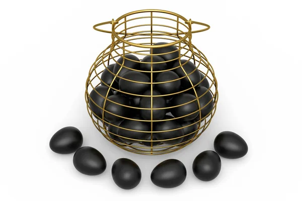Luxus Schwarze Eier Metallkorb Oder Papierkarton Isoliert Auf Weißem Hintergrund — Stockfoto