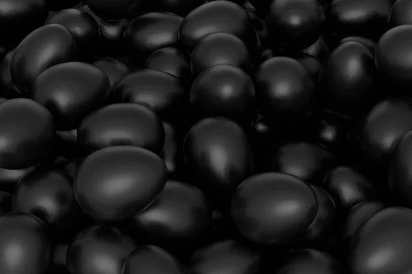 农场生有机黑鸡蛋堆满 背景抽象 复活节概念或黑色星期五的3D渲染 财富和皇权 — 图库照片