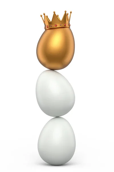 Куча Белых Куриных Яиц Уникальное Золотое Яйцо Королевской Короне Белом — стоковое фото
