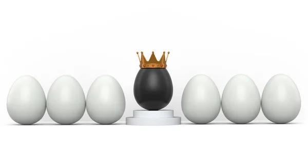 Группа Фермерских Белых Куриных Яиц Уникальное Чёрное Яйцо Выражениями Лица — стоковое фото