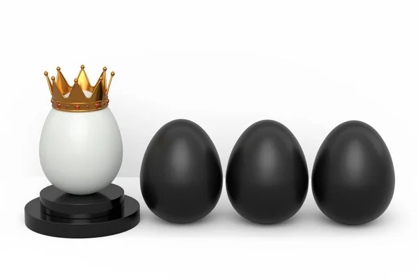Fekete Csirke Tojás Sorban Egyedi Arany Tojás Királyi Király Korona — Stock Fotó
