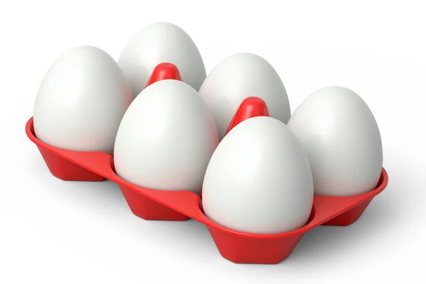 Çiftlik Çiğ Beyaz Şeker Kaplı Yumurtalar Plastik Tepside Beyaz Arka — Stok fotoğraf