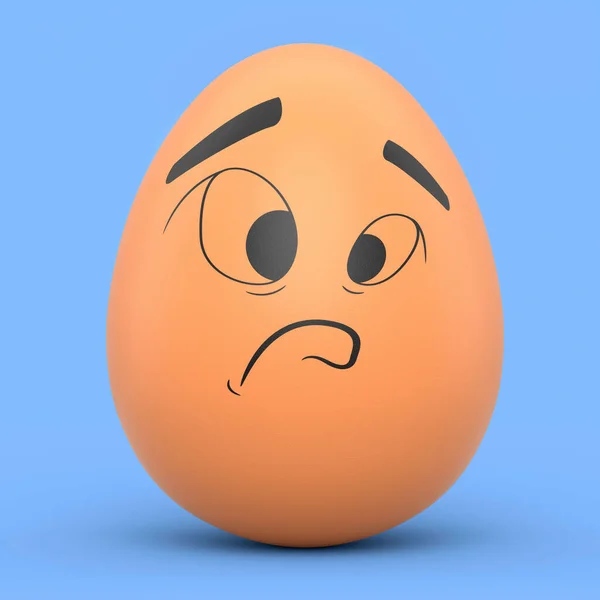 農場の茶色の表現と面白い顔を青色の背景に隔離された卵を描いた 感情を持つグリーティングと招待状のためのイースターエッグテンプレートデザインの3Dレンダリング — ストック写真