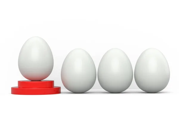 Granja Huevo Gallina Blanca Podio Multitud Huevos Pie Línea Sobre —  Fotos de Stock