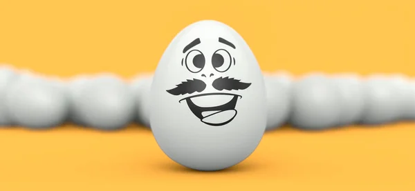 Agriturismo Bianco Uovo Dipinto Con Espressioni Faccia Buffa Colazione Folla — Foto Stock