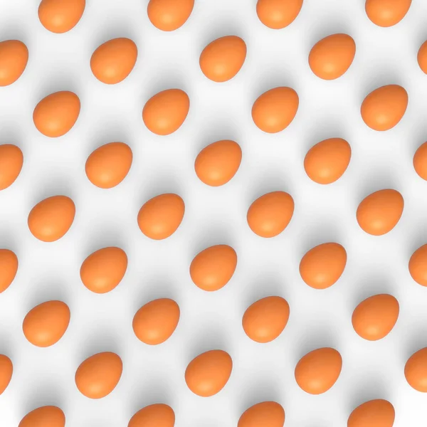 集体农庄生有机褐鸡蛋排成一排或模式白色背景 无缝波尔卡点模式的3D渲染与流行的抽象背景 — 图库照片