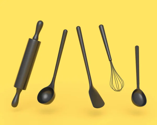 Ξύλινα Σκεύη Κουζίνας Εργαλεία Και Εξοπλισμός Μονόχρωμο Φόντο Καθιστούν Εργαλεία — Φωτογραφία Αρχείου