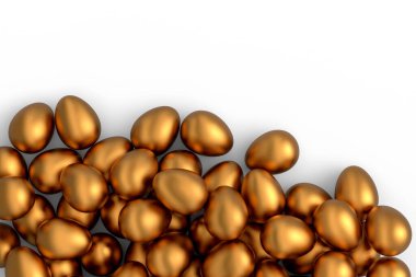 Bir yığın çiğ organik tavuk yumurtası, soyut arka plan. Paskalya kavramının 3D canlandırması veya Kara Cuma, lüks, zenginlik ve imparatorluk gücü