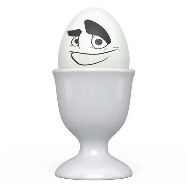 Αγρόκτημα Λευκό Βαμμένο Αυγό Εκφράσεις Και Αστείο Πρόσωπο Κεραμικό Κύπελλο — Φωτογραφία Αρχείου