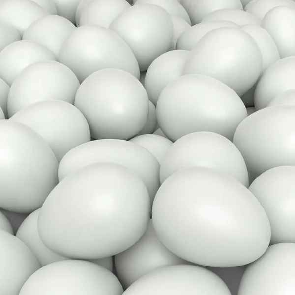 许多农场生生有机白鸡蛋背景 复活节概念或有机农产品在本地市场的3D渲染 — 图库照片