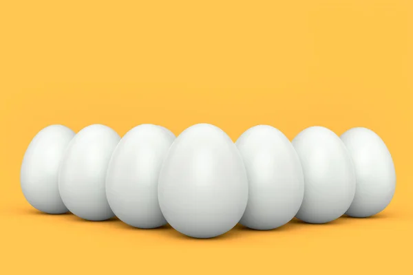 Ομάδα Αγρόκτημα Ακατέργαστα Βιολογικά Λευκά Αυγά Κοτόπουλου Στέκεται Στη Σειρά — Φωτογραφία Αρχείου