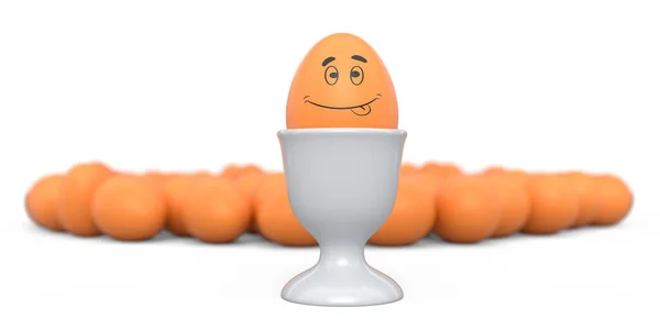 Ферма Коричневого Забарвлення Яйця Висловами Кумедним Обличчям Керамічній Чашці Яйцем — стокове фото