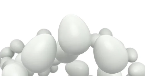 Grupa Latające Gospodarstwo Surowe Organiczne Białe Jaja Kurczaka Latające Białym — Zdjęcie stockowe