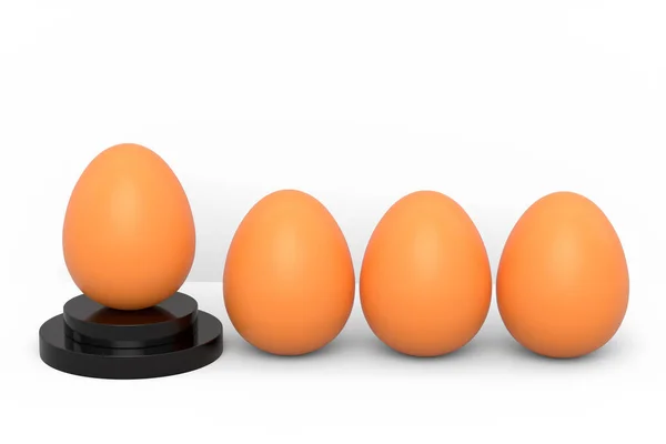 Яйце Коричневої Курки Подіумі Натовп Яєць Стоять Черзі Білому Тлі — стокове фото