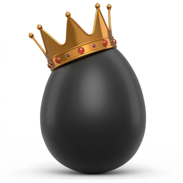 Фермерське Органічне Чорне Яйце Золотою Королівською Короною Білому Тлі Візуалізація — стокове фото