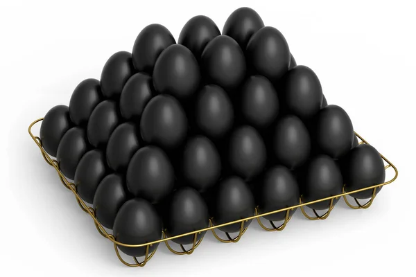 Luxus Schwarze Eier Stehen Pyramide Metallschale Oder Papierkarton Isoliert Auf — Stockfoto