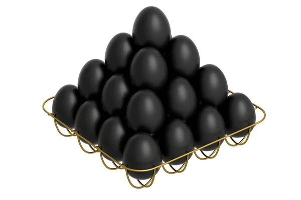 Luxus Schwarze Eier Stehen Pyramide Metallschale Oder Papierkarton Isoliert Auf — Stockfoto