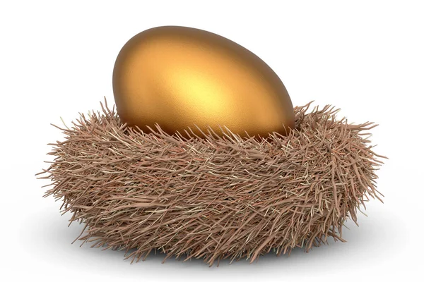 Фермерское Золотое Яйцо Птичьем Гнезде Изолировано Белом Фоне Обеспечение Свежим — стоковое фото
